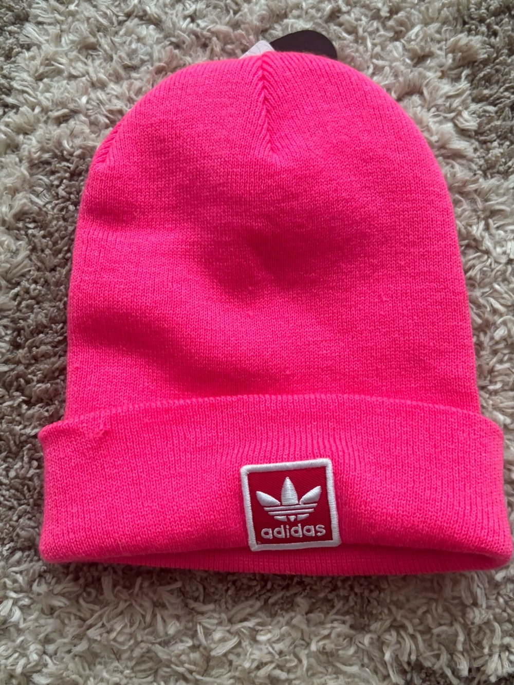 adidas Kids Neon Pink Knit Beanie with Logo Patch